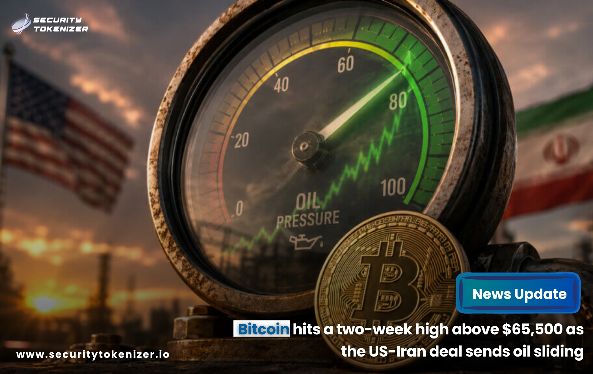 Bitcoin hits a two-week high above $65,500 as the US-Iran deal sends oil sliding